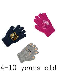 两双儿童秋冬户外运动手套，适合徒步、骑行、滑雪等运动，保暖舒适。可爱印花针织手套，男女童皆宜，防风防寒（适合4-10岁儿童）。 - 彩色 - 查看 3