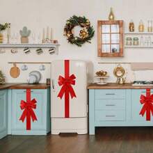 4 Pieces Christmas Cabinet Ribbons Bows,Xmas Kitchen Cabinet Door Red Ribbons, Large Bow Christmas Wreath Tree Bow Festival Wrapping Decorations For Home Fireplace Door Holiday Party Supplies, Home Decor, Room Decor, New Year's Eve Decoration