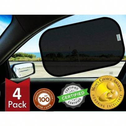Car Window Shade 4Pack -The Only Certified Car Window Sun Shade For Baby Proven To Block 99.95% UVR - Mom's Choice Gold Award - Car Seat Sun Protection - Standard