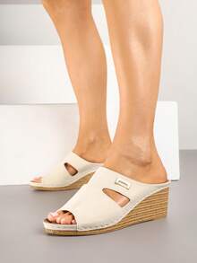 女士软底镂空坡跟凉鞋 - 休闲夏季鞋 - 淺粉色 - 查看 1