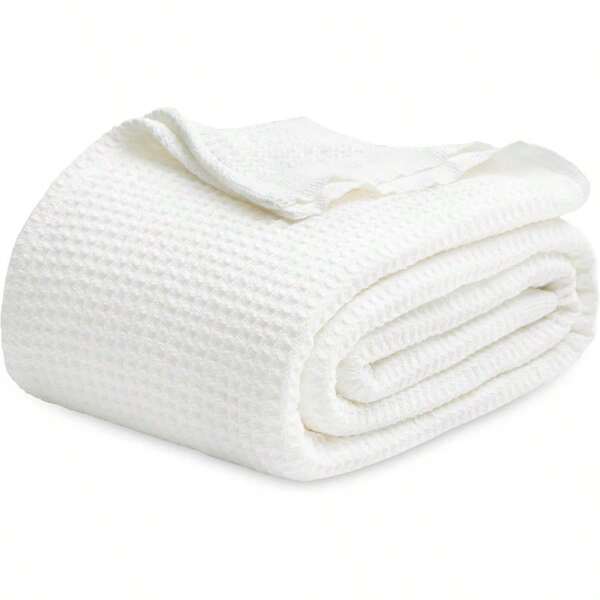 100 Cotton King Size Bed Blanket With Breathable Thick Waffle Weave Design For Cozy Sleep During Winter Months Ideal Gift For Women White 104x90 Inches Perfect For Home Holiday And Relaxation Scenarios