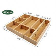 TFKI Bamboo Drawer Organizer With Removable Dividers 6 Pcs Adjustable Kitchen Drawer Organizer Utensils Bamboo Organizers Silverware Storage Box Cutlery Tray Multi-Use For Bathroom Makeup Office - Natural - View 2