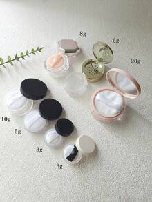 Multi-Functional Empty Rose Gold Powder Case With Powder Puff, Silver/Gold Spiral Cap, DIY Pigment Bottle, Includes Plastic Glitter For Nail Polish - Multicolor - View 2