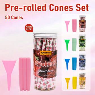 50 st blandade rökpapper, 4 smaker att välja mellan, inkluderar 1 liten tratt + 1 trippelförvaringsrör, olika smaker, väldoftande arom, bärbar och enkel att använda, perfekt för resor, födelsedagar, alla hjärtans dag