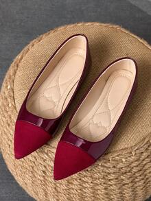 2025 Nuevos zapatos planos de moda con punta puntiaguda, versátiles, casuales, de suela blanda y elegantes para exteriores, disponibles en múltiples tallas - Borgoña [Patchwork] - Ver 3