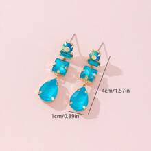 زوج من أقراط قلادة قطرة المياه المرصعة بالأحجار الكريمة الملونة والمطلية بالذهب على الطراز الأوروبي والأمريكي الفاخر، مناسبة للحفلات والموضة والتصوير الشارعي، مصنوعة يدويًا بأشكال وألوان وأنماط متنوعة