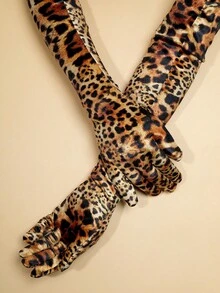 1pair Women Leopard Print Pattern Fashion Arm Sleeves For Party Halloween Wedding Snow Gloves - Multicolor - View 3