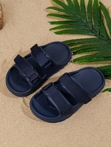 1 Đôi dép xỏ ngón đế bằng EVA trơn màu đơn giản cho bé trai bé gái, dép đi biển ngoài trời mùa xuân/hè mới, dép đi trong nhà 2025 - Màu xanh lam - Xem 2