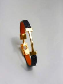 1 chiếc vòng tay da chữ vàng thời trang sang trọng, quà tặng cho bạn gái - màu đen - Xem 5