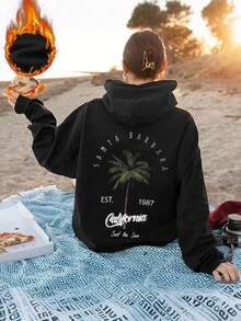 Women's Winter Tree Graphic Long Sleeved Drawstring Hoodie With Pocket ,Casual Loose And Versatile Holiday Style Tops,Fashionable Winter Women Clothes Suitable For Daily Wear - Black - View 5