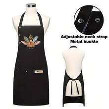 Single-Piece, Thanksgiving Turkey Pattern, Thanksgiving Elf Theme, Thanksgiving Happy Print Apron – Features An Adjustable Front Panel And Large Capacity Pocket, Suitable For Home Cooking, Restaurants, Food Trucks, Aprons, And Food Service Attire - AZX0001 - Xem 7