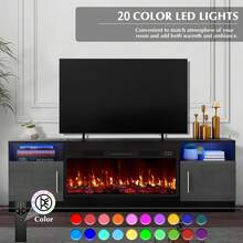 70 Inch Fireplace TV Stand Entertainment Center With 36" Fireplace, 70" Wooden TV Stand For TVs Up To 80", Media TV Console With High Gloss Storage Cabinet And 16 Colors LED Lights - 查看 3