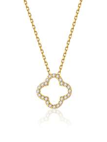 奢华优雅时尚 18k 镀金 925 纯银精美 Ewell 珠宝四叶草镂空锆石吊坠项链，女士日常佩戴