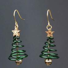 1对圣诞创意多层春季五角星耳环，时尚圣诞树耳环，节日氛围耳环，适合圣诞节佩戴 - 彩色 - 查看 7