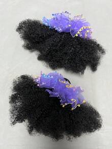 2 SET/PACK Kids Hair Buns Kids Afro Puff Soft Hair Marley Kinky Bulk For Hair Girl With Elastic - Natural Black - View 10