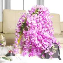 6/80pcs Artificial Wisteria Flower Garland, Silk Wisteria Flower Wreath, Wisteria Vine, Suitable For Wedding, Garden, Wall Decor - Purple - View 6