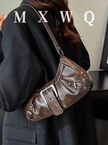 1pc Women Retro Biker Chic Studded Adjustable Strap Crossbody Bag, Large Capacity Soft Gradient Leather Shoulder/Underarm Bag, Suitable For Work, Dating, Parties, Vintage Bag For Women, Halloween Purse Perfect For Fancy Party Halloween Fashion & Gothic Fashion