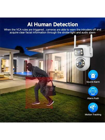 1440P HD Dual Lens Slimme Home Surveillance Camera, 355° Rotating Wireless Security Indoor Outdoor Supports 2.4G/5G WiFi, AI Human Tracking, Night Vision Two Way Audio, Multi Sharing, Real Time Alerts, USB Power Supply, Security. view 5