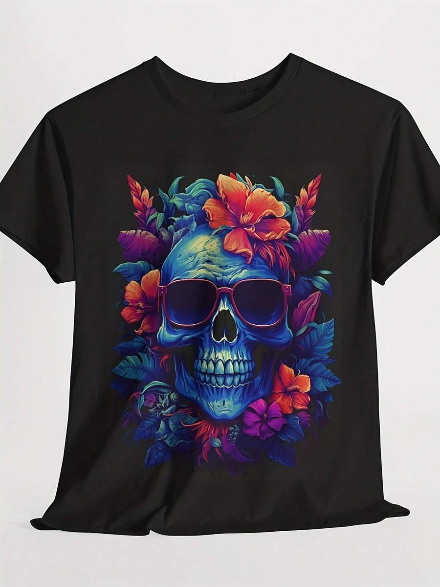 Scheming Skull Uni Tee Graphic Black T-Shirt Pm Cotton Crewneck For & Wo,This Fun Printed Casual T-Shirt Is The Perfect Gift For Valentine's Day/Christmas - 款式22 - 查看 1