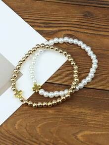 2pcs/Set Black Agate Cross & CCB Bracelet, Gift For Couple Valentines - Multicolor - View 5