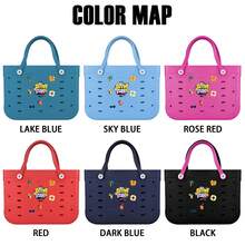 Solid Color Large-Capacity Women's Beach Bag, Multiple Colors Available, Waterproof Open Design, Easy To Clean, EVA Oversized Handbag Tote Bag, Fashionable Shopping Bag, Multi-Functional Holiday Travel Bag, Shoulder Tote Bag, Oversized, Medium, Small Size For You To Choose (Including A Set Of Drop Plastic Decorations) - 彩色 - 查看 4