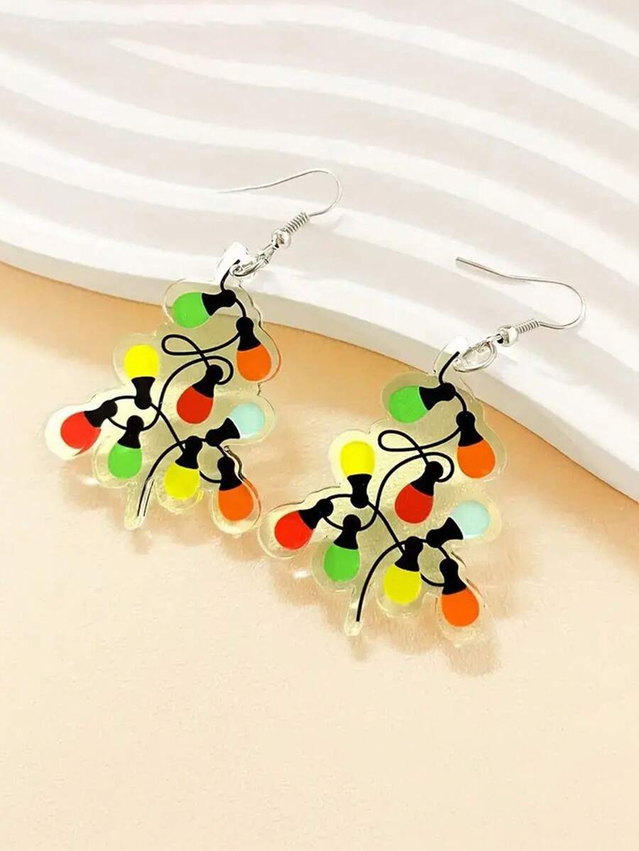 1 Cặp bông tai Acrylic trong suốt họa tiết hoạt hình phong cách Hip-Hop Giáng sinh nhiều màu sắc, thích hợp cho các bữa tiệc, kỳ nghỉ, hẹn hò và làm quà tặng cho bạn bè - Nhiều màu - Xem 1