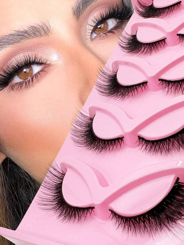 Veleasha Cat Eye Lashes Natural Look Fox False Eyelashes Gorgeous Wispy & Lightweight Faux Mink Lashes For Doll Eye Makeup 5 Pairs Pack (Charming)