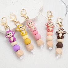 1pc 3D Silicone Monkey Beaded Keychain - Novelty Keyring, Lobster Clasp Pendant, Suitable For Backpack Hanging, Key Ring, Gift For Men And Women - Multicolor - View 9
