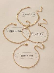4pcs/Set Minimalist Chic Metal Thin Chain Layered Geometric Anklet Jewelry Set, Versatile For Any Occasion, Perfect Gift For Women - Multicolor - View 5