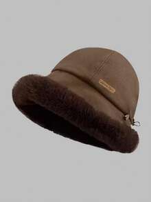 1pc Winter European & American Elegant Bucket Hat, Warm, Comfortable, Versatile, Simple, Cold-Proof, Large Head Circumference