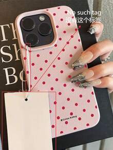 Minimalist Pink Polka Dot Fashion Phone Cases Litchi Texture Small 2D Pattern Printed Phone Case, Litchi Texture Phone Protective Cover Compatible With IPhone X/7/8/11/12/13/14/15/16 Series, Compatible With IPhone 17/17Pro/17ProMax/Air Latest Series Apple Phone Cases Spring Gift Birthday Anniversary Easter - Hot Pink - View 3