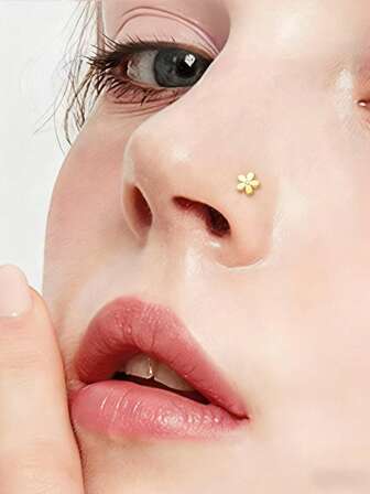 1 Pc Multi-Piece Fashion Gold & Silver-Toned Flower & Butterfly Design Nose Ring Set - Cubic Zirconia Inlaid For Daily & Festival Celebration