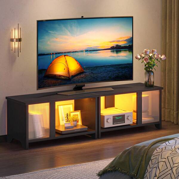 65" Expandable LED Media Console With 7-Color Lighting, Modular TV Stand With Storage & Remote Control, Stackable Or Side-By-Side Design For Living Room