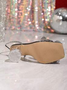 女士优雅黑色高跟凉鞋,方头露趾可调节水钻踝带透明水晶粗跟,人造珍珠点缀花朵黑色高跟鞋,交叉绑带设计,休闲时尚女士日常通勤,舒适百搭,适合派对、简约场合,适合春夏穿搭 - 黑色 - 查看 7