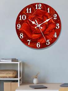 10/12 Inch Rose Pattern Wooden Wall Clock - Quiet, Easy To Read, Battery Powered - Ideal For Living Room, Kitchen, Bedroom Decor (Batteries Not Included)