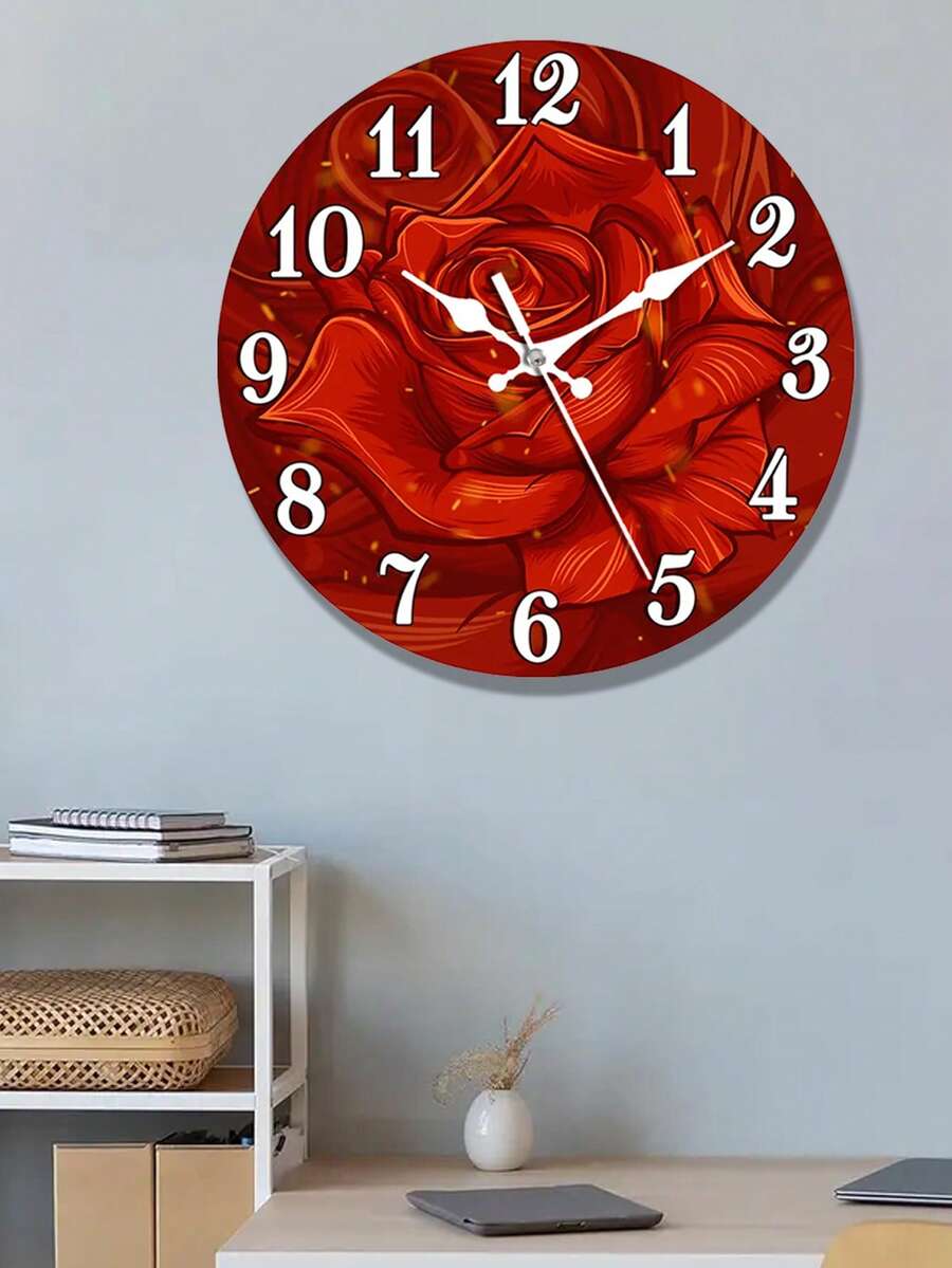 10/12 Inch Rose Pattern Wooden Wall Clock - Quiet, Easy To Read, Battery Powered - Ideal For Living Room, Kitchen, Bedroom Decor (Batteries Not Included)