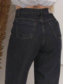 Women's Wide Leg Jeans, Marbled Pattern, Thick Premium Fabric, 100% Denim - 查看 6