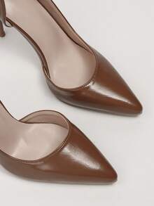 复古欧美性感夜店细高跟鞋，女士超高跟尖头镂空高跟鞋 - 棕色 - 查看 3