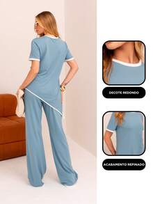 Maria do Luxo Women's Tracksuit Set, Sweatshirt And Pants With Pockets. - Blue - View 2