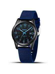 BIDEN 男士手表，时尚中性手表，易读数字夜光表盘，防水，日期显示，医生/护士手表，男女休闲手表+免费表盒 - 藍色 - 查看 4