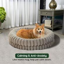 Luxury Donut Dog Bed 36 Inches Round For Large Sized Dogs Orthopedic Calming Pet Bed With AntiSlip Bottom Washable Oatmeal Textured Fabric Ideal For Senior Dogs And Arthritic Pets Seeking Comfort And Support In Living Rooms Bedrooms Or Pet Hotels - 360Lx360Wx75Th - Xem 3