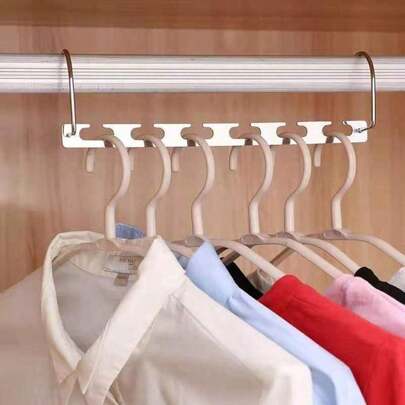 Multifunctional Space-Saving Metal Coat Rack With Hook And 6-Hole Clothing Wardrobe Storage Organizer For Hallway, Entryway, Bedroom And Dorm Rooms; Compact, Sturdy, Chrome Finish; Ideal For Organizing Coats, Bags, Scarves, And Accessories; Creates Neat Closet Corners, Maximizes Small Apartment Layouts, Elevates Outfit Presentation And Daily Efficiency