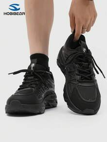 HOBIBEAR Men's Casual Sneakers, Fashion Lace-Up Mesh Patchwork Breathable Shoes - Black - View 1