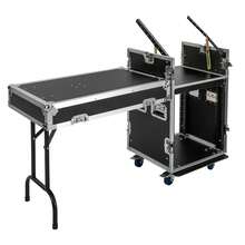 CNCEST 12U PA DJ Rack With DJ Table Top, DJ Work Table, Casters, Pro Tour Grade, Audio Rack/Road Case Vertical Rack Recording Studio Cabinet Racks For DVD Players, DJ Signal, 25.3*21.5*27.4in - Black - View 8