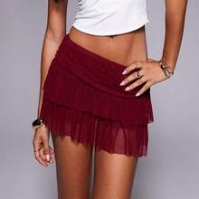 Women Mini Skirt For Women Summer Fashionabl Solid Color Low Waist Short Skirts - màu đen - Xem 3
