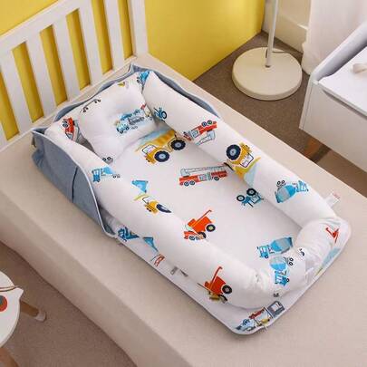 1pc Breathable Removable & Washable Portable Cartoon Car Shaped Bassinet, Includes Baby Pillow, Suitable For 0-1 Year Old Babies, Unisex