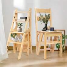 Solid Wood Folding Ladder ChairProtable 4Step Library Ladder 's Step Stools Convertible Folding Chair Step Stool Display Stand Flower Rack For Office Home Kitchen - Naturalwood - View 2