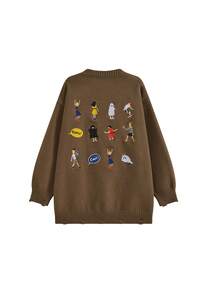 Loose Oversized Knit Sweater For Women, Thick Pullover With Embroidery, Winter - Brown - View 5