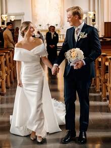 Elegant Sexy Off Shoulder Mermaid Wedding Dress Registry Office Dresses Bridal Fashion,Evening Party Dress Birthday Party Dress Country Wedding,Romantic Church Ceremony Wedding Dress,Suitable For Wedding,Dating,Party,Singles' Party,Vacation,Formal Occasions,Dinner Dress,Prom Dress,Homecoming Dess,Cocktail Party,Wedding Guest Dress,Graduation - 白色 - 查看 3