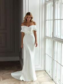 Elegant Sexy Off Shoulder Mermaid Wedding Dress Registry Office Dresses Bridal Fashion,Evening Party Dress Birthday Party Dress Country Wedding,Romantic Church Ceremony Wedding Dress,Suitable For Wedding,Dating,Party,Singles' Party,Vacation,Formal Occasions,Dinner Dress,Prom Dress,Homecoming Dess,Cocktail Party,Wedding Guest Dress,Graduation - 白色 - 查看 6